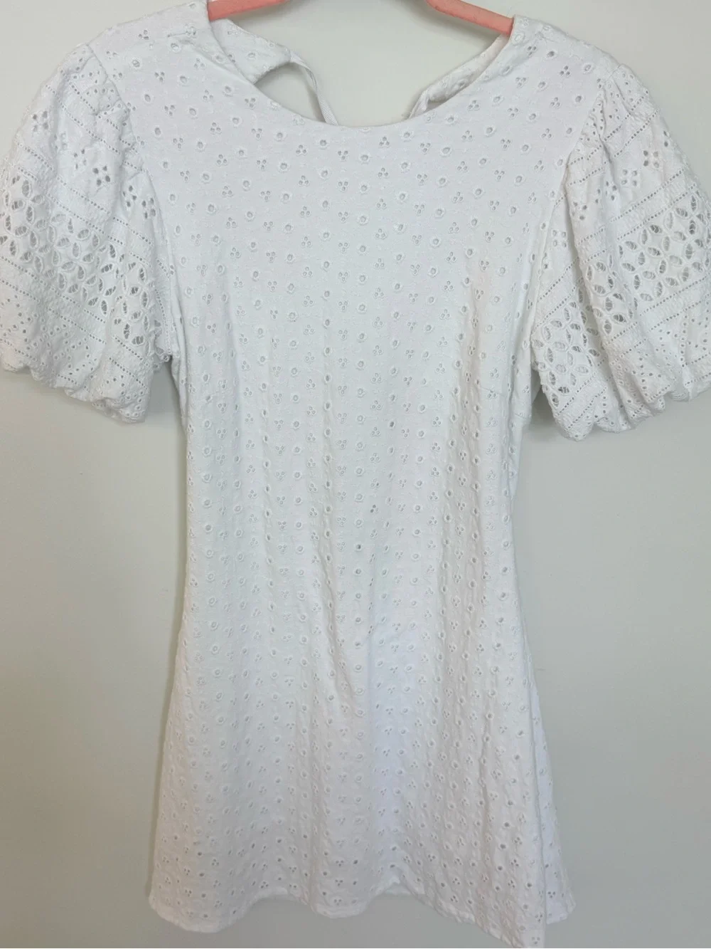 Free People White Eyelet Mini Dress with Puff Sleeves